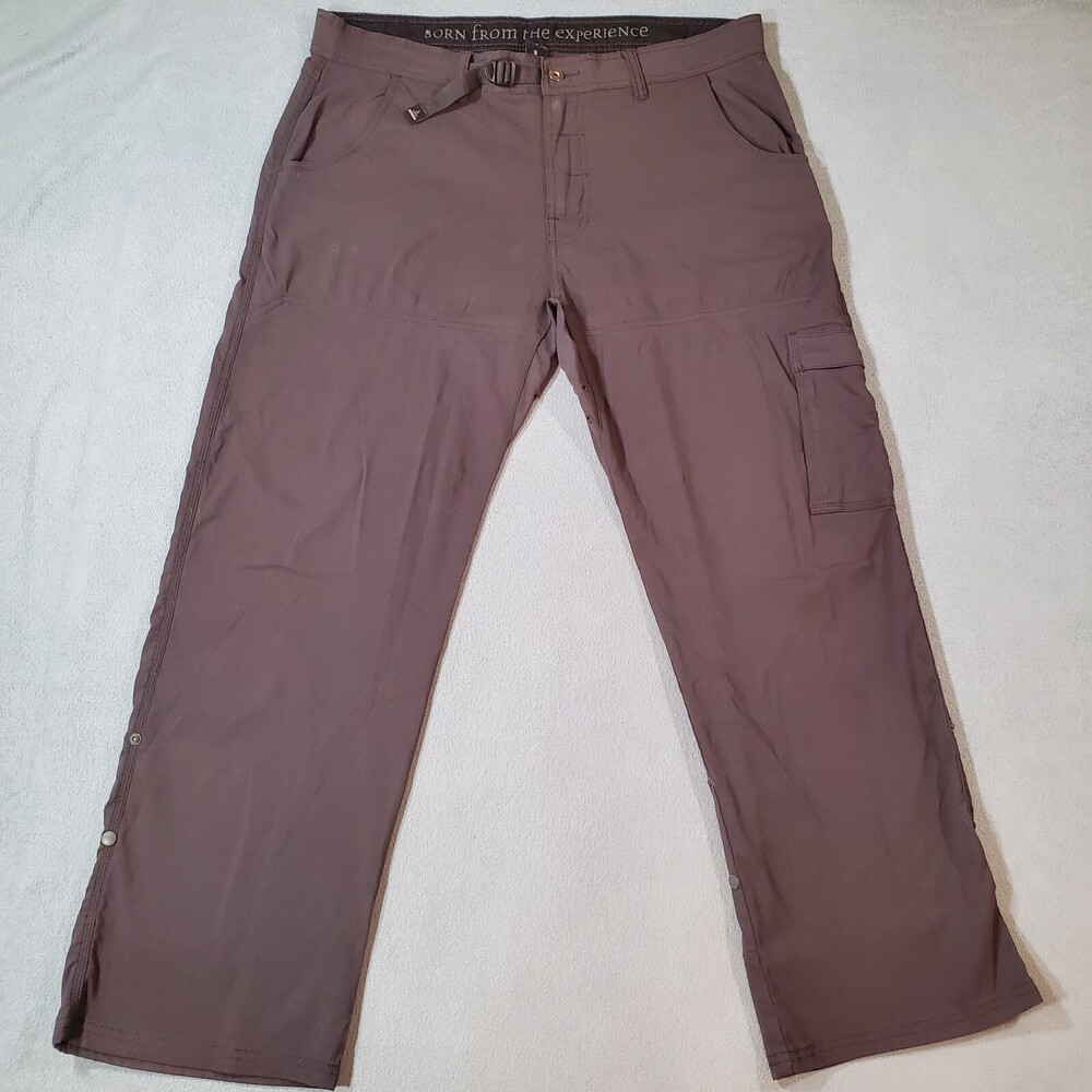 Prana Hiking Pants Mens XL Gray Convertible Adjustable Waist Vented Outdoors